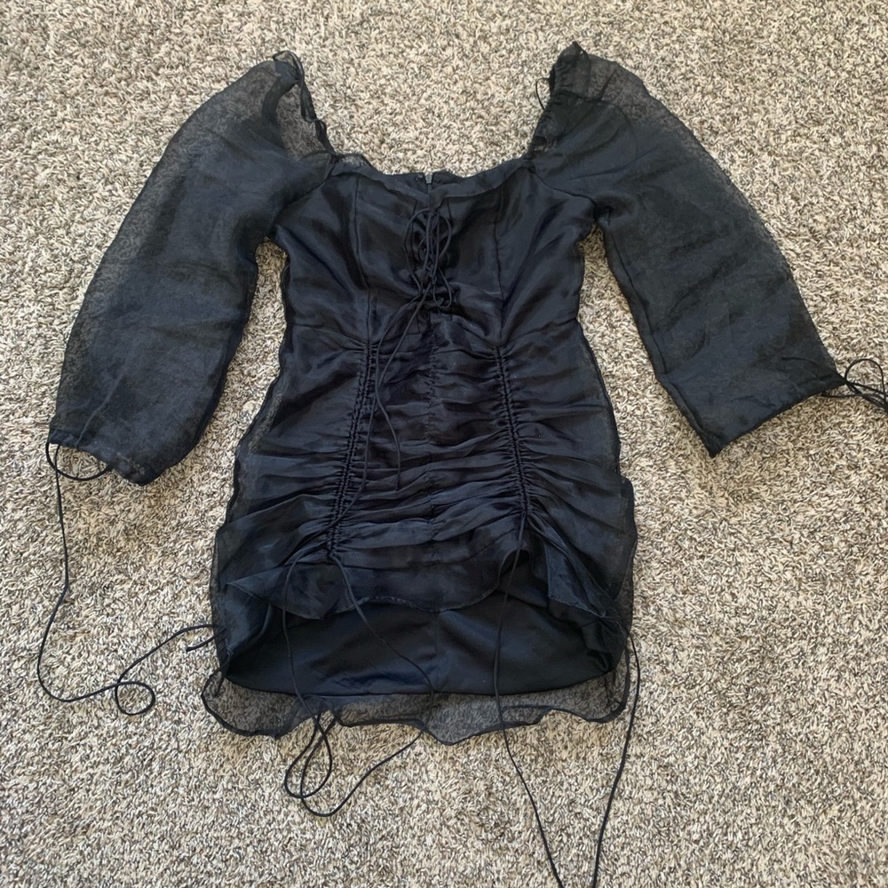 Sexy sheer drawstring dress